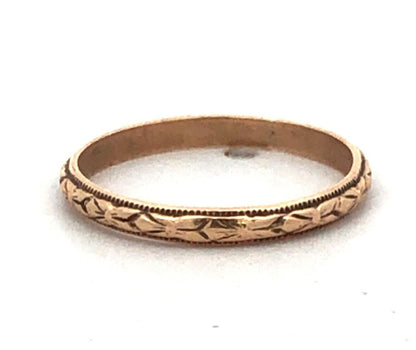 Vintage G 10K Yellow Gold Etched Engraved Textured Childs Band Ring