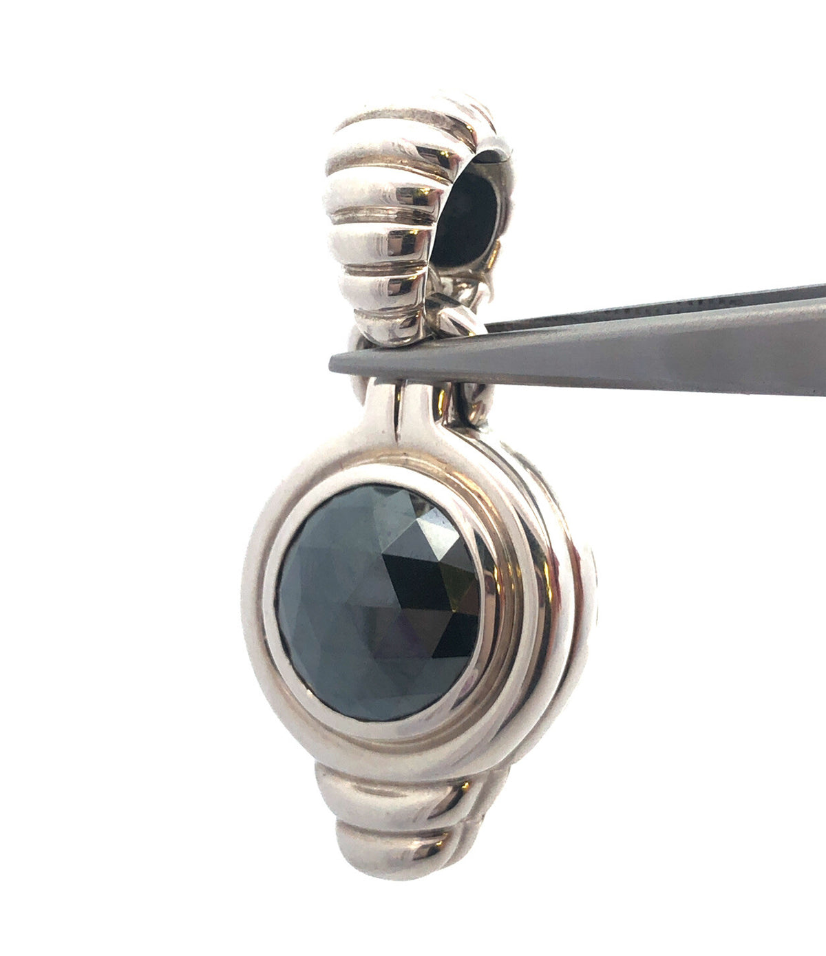 John Hardy JH 925 Sterling Silver Cushion Cut Hematite Enhancer Pendant