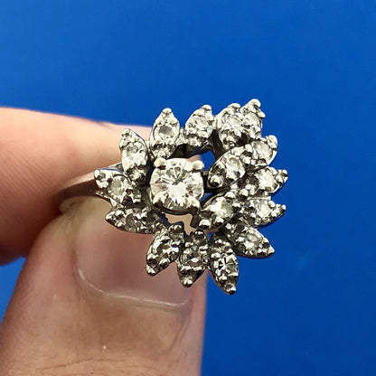 Art Deco 14K White Gold Diamond Free Form Heart Cluster Engagement Cocktail Ring