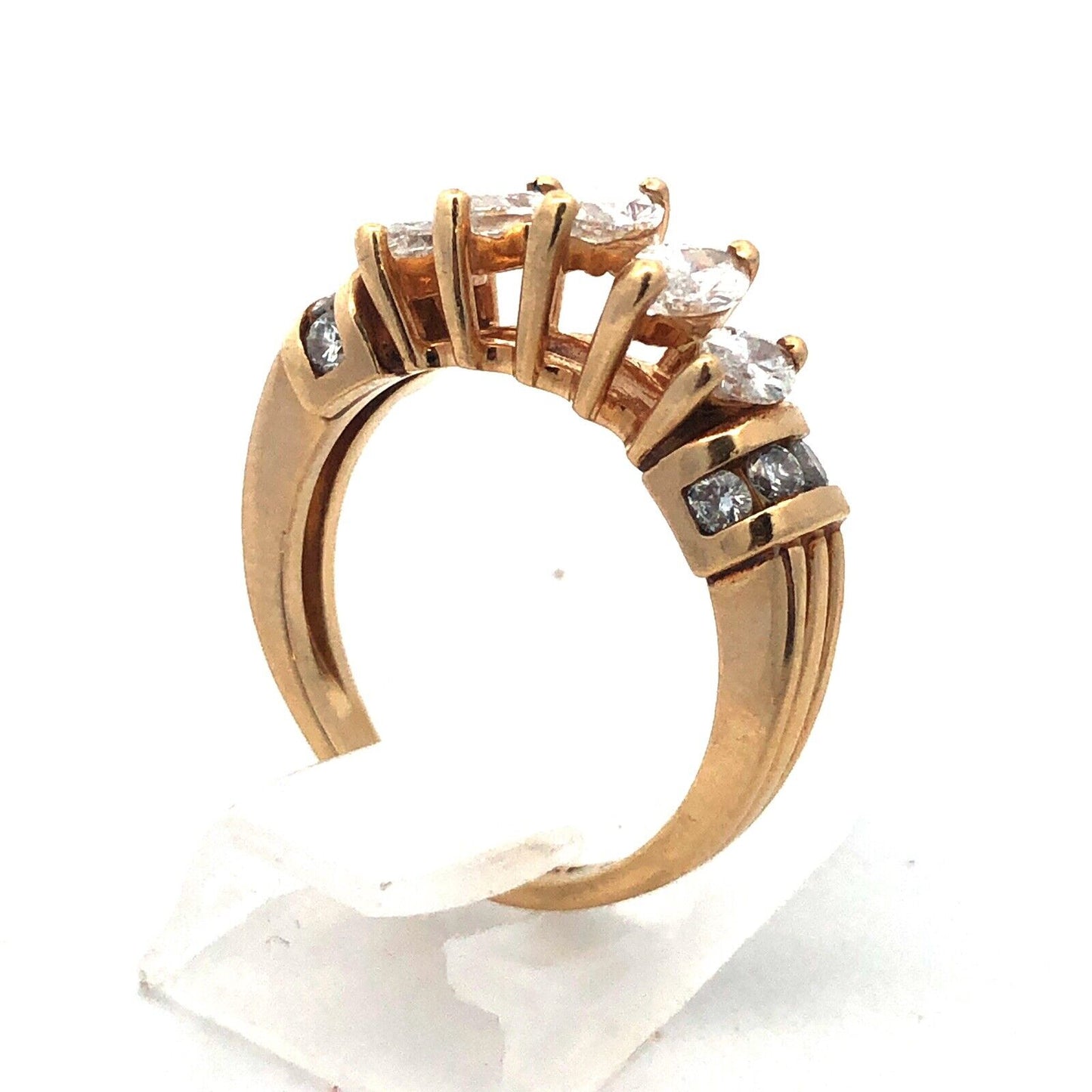 14K Yellow Gold Marquise Diamond Engagement Bridal Wedding Statement Band Ring
