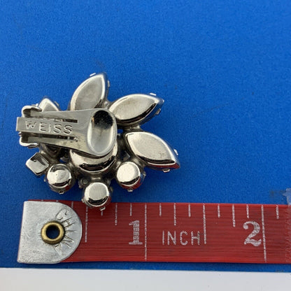 Mid Century Fabulous Weiss Austrian Crystal Rhinestone Floral Clip On Earrings