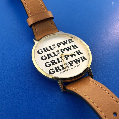 Rebecca Minkoff GRL PWR Girl Power Leather Strap Women's Designer Watch In Box