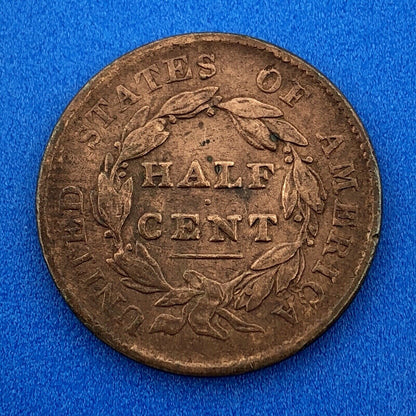 1828 P Classic Head Thirteen Stars Copper Half Cent Early US Copper XF Details