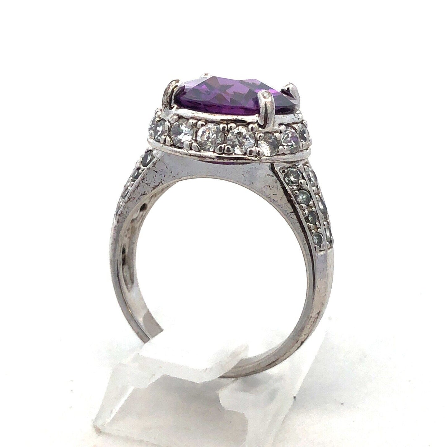 Designer 925 Sterling Silver Round Cushion Amethyst CZ Accents Cocktail Ring
