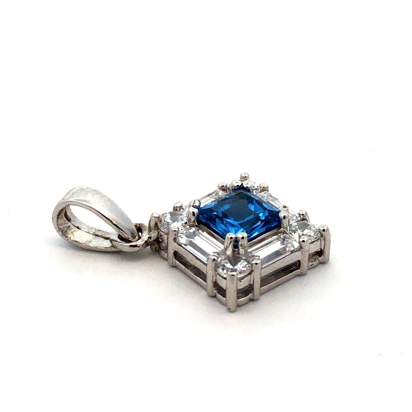 Designer 925 Sterling Silver Square London Blue Topaz Cubic Zirconia Pendant