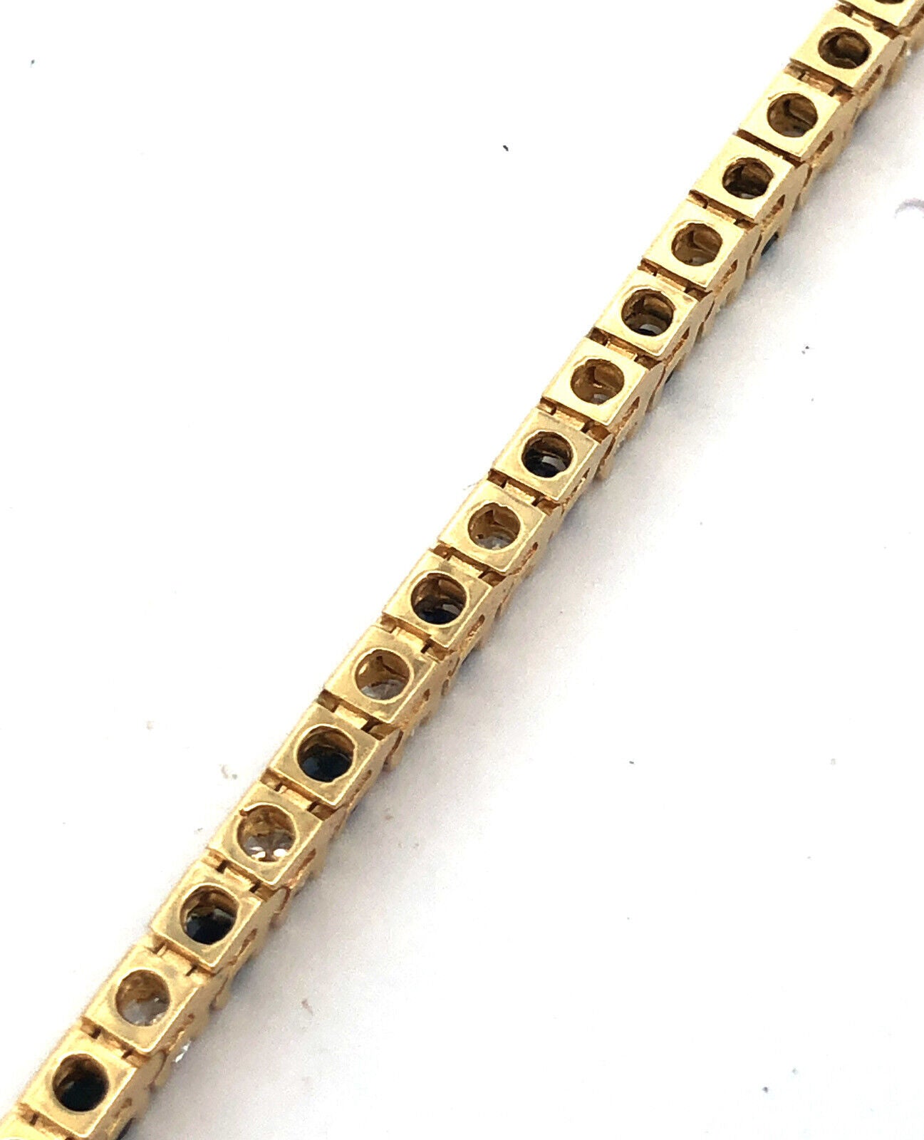 Vintage 14K Yellow Gold Round Blue Sapphire Diamond Statement Tennis Bracelet