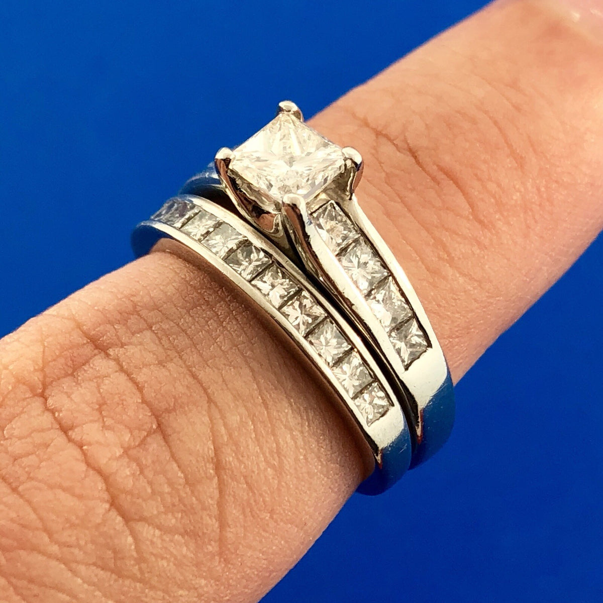 Stunning Platinum 950 Princess Diamond Engagement Ring Wedding Band Set