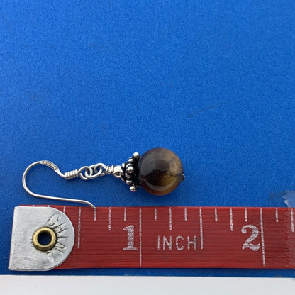 Designer 925 Sterling Silver Tiger's Eye Bead Ball Drop Dangle Hook Earrings