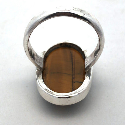 Designer 925 Sterling Silver Oval Tiger's Eye Cabochon Statement Ring