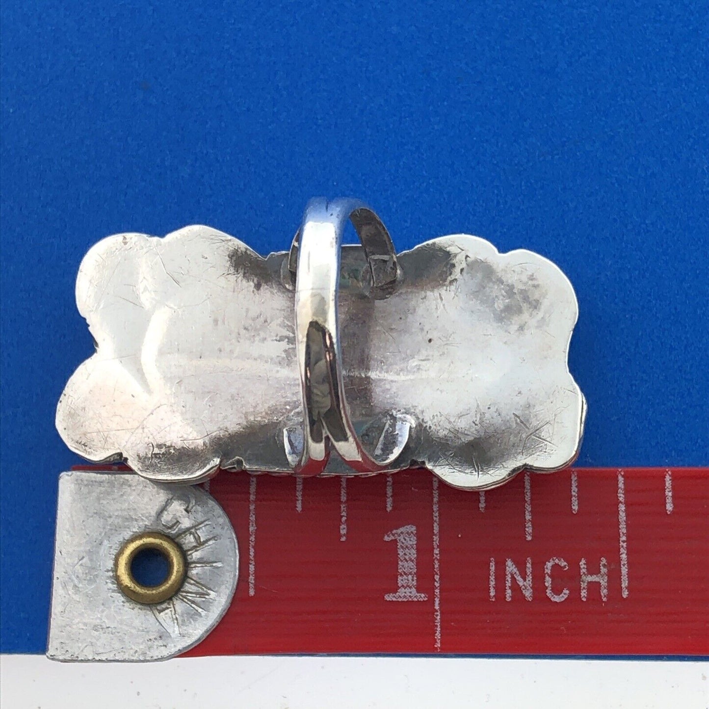 Vintage Native American Sterling Silver 925 Turquoise Statement Finger Ring