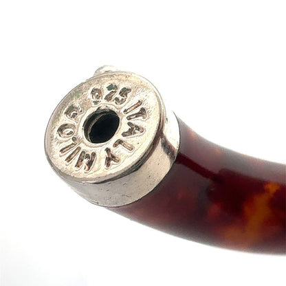 Milor Italy Sterling Silver Tortoise Shell Enamel Oval Hinged Bangle Bracelet