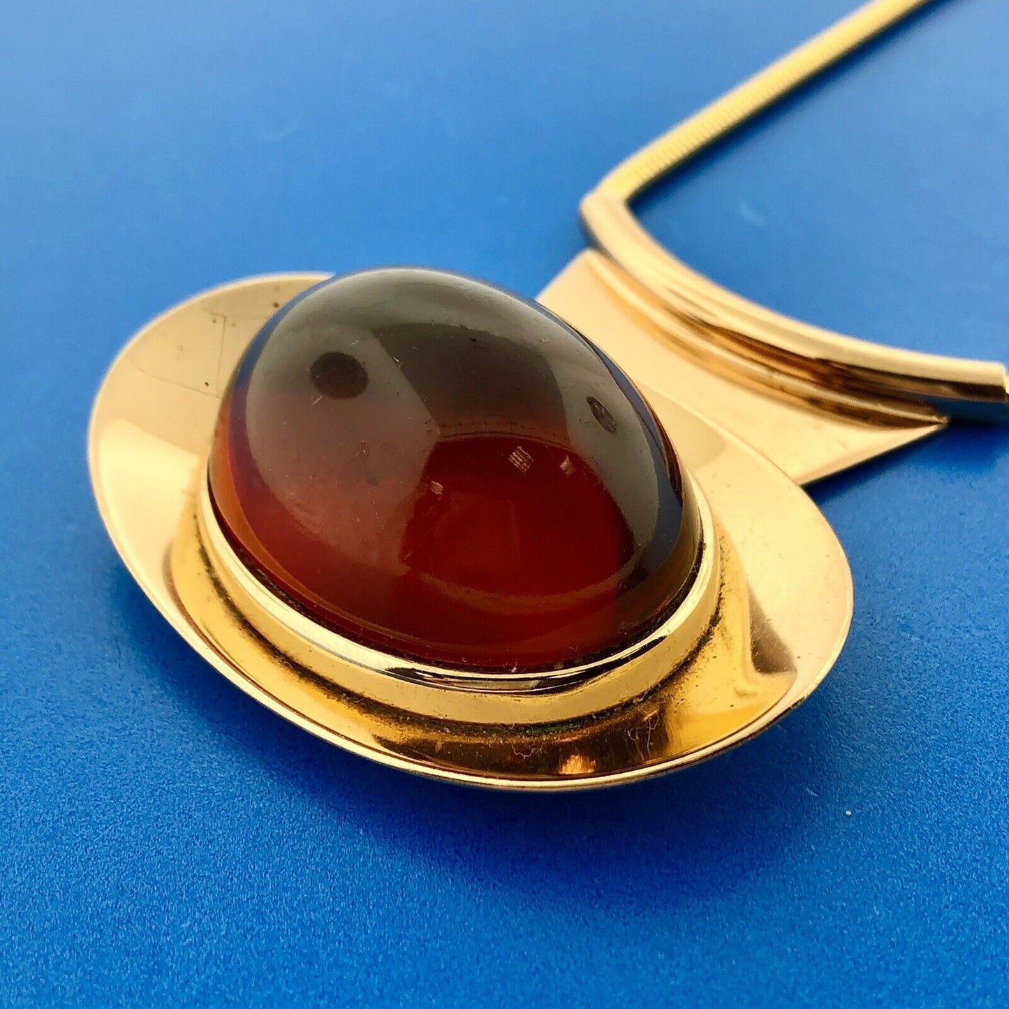 Mid Century Napier Runway Couture Gold Tone Amber Lucite Modernist Choker
