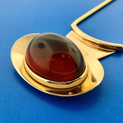 Mid Century Napier Runway Couture Gold Tone Amber Lucite Modernist Choker