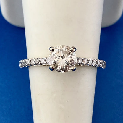 Designer 14K Yellow Gold Round Diamond Solitaire Accented Engagement Ring