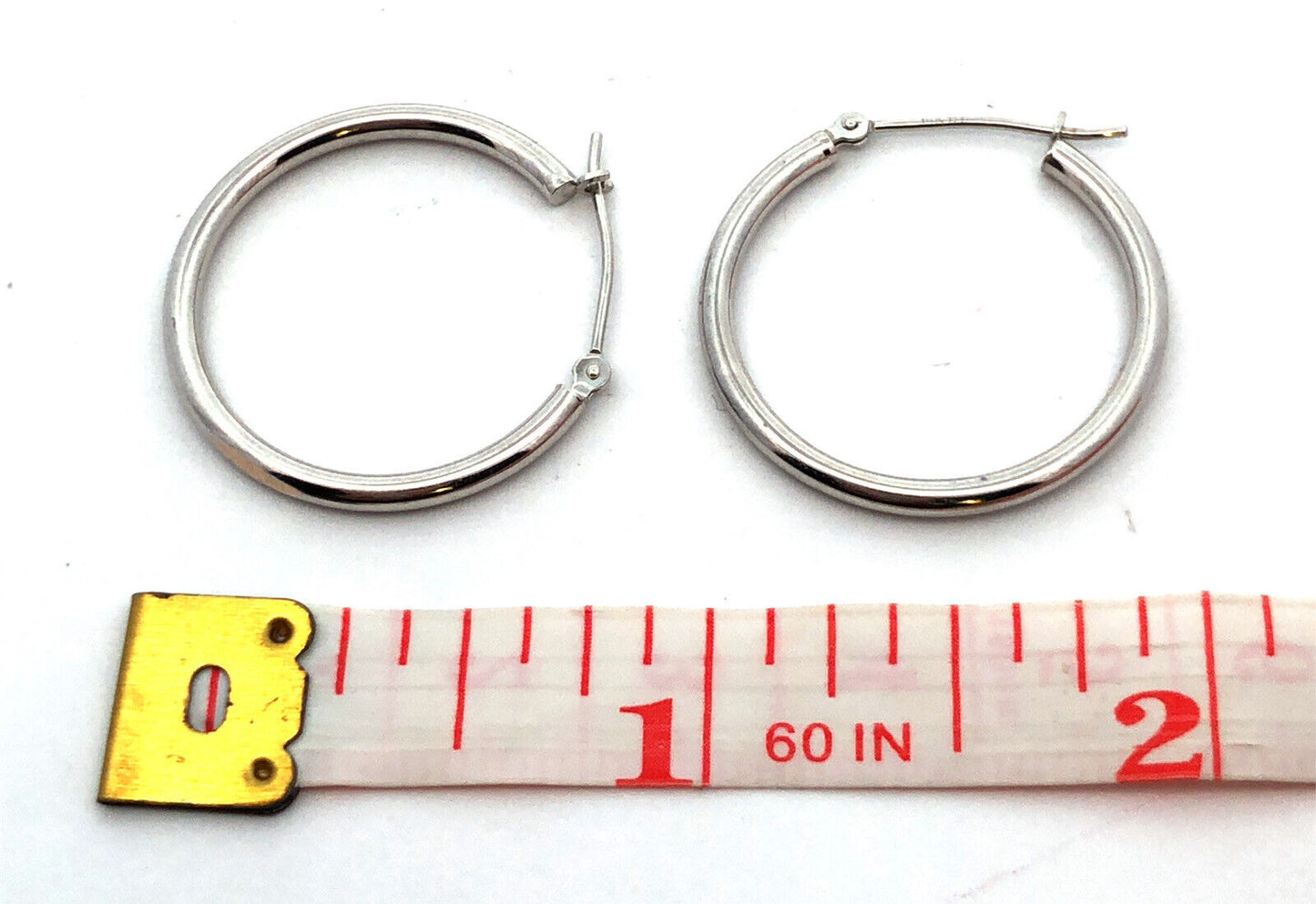 Designer NY 14K White Gold Simple Round Snap Back Hoop Earrings