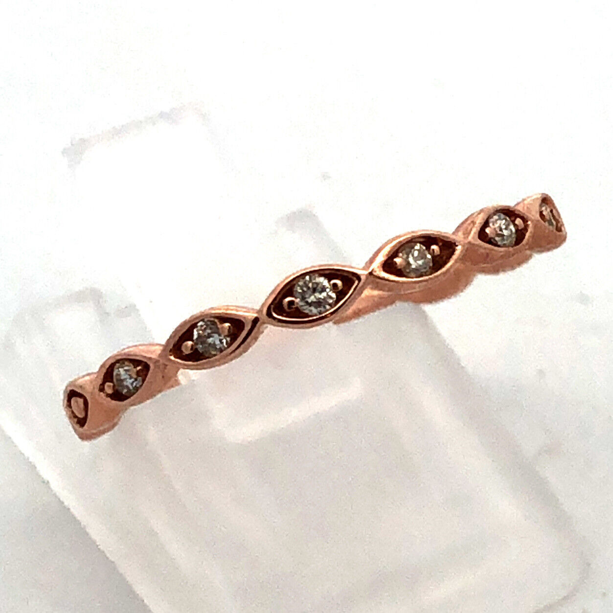 14K Rose Gold Round Diamond Bubble Stacking Anniversary Wedding Band Ring