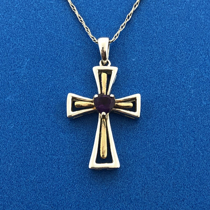 Sterling Silver 925 Amethyst Heart Cross Religious Communion February Necklace