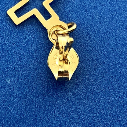 Retro 14K Yellow Gold Cross Cutout Religious Communion Dangle Stud Earrings