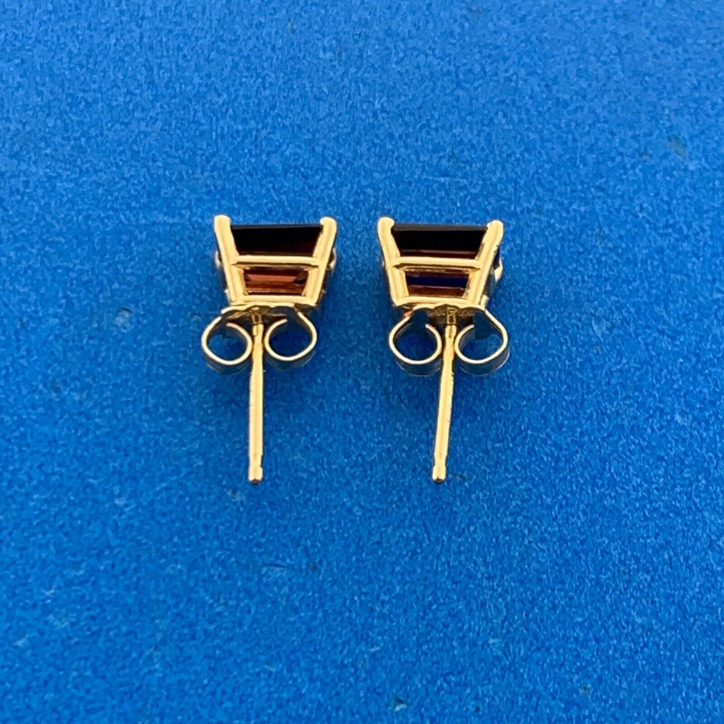 Designer 14K Yellow Gold Emerald Cut Garnet Stud Earrings