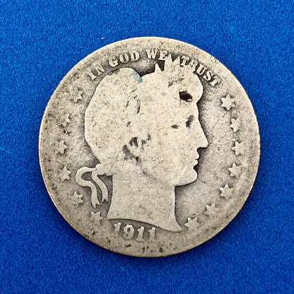 1911 D Silver Barber Quarter Better Key Date Denver Coin Rare Scarce