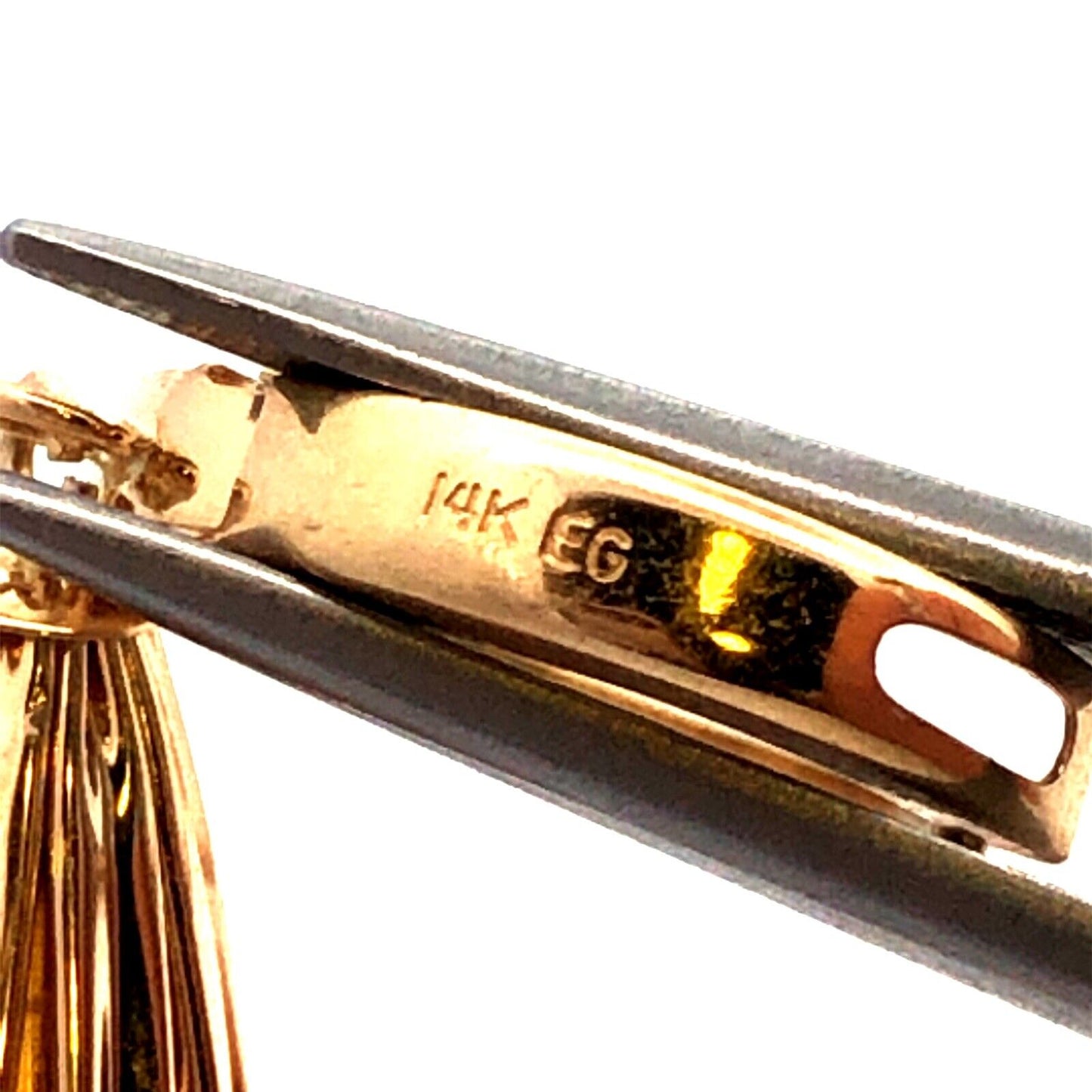 Designer EG 14K Yellow Gold Textured Teardrop Dangle Hoop Earrings