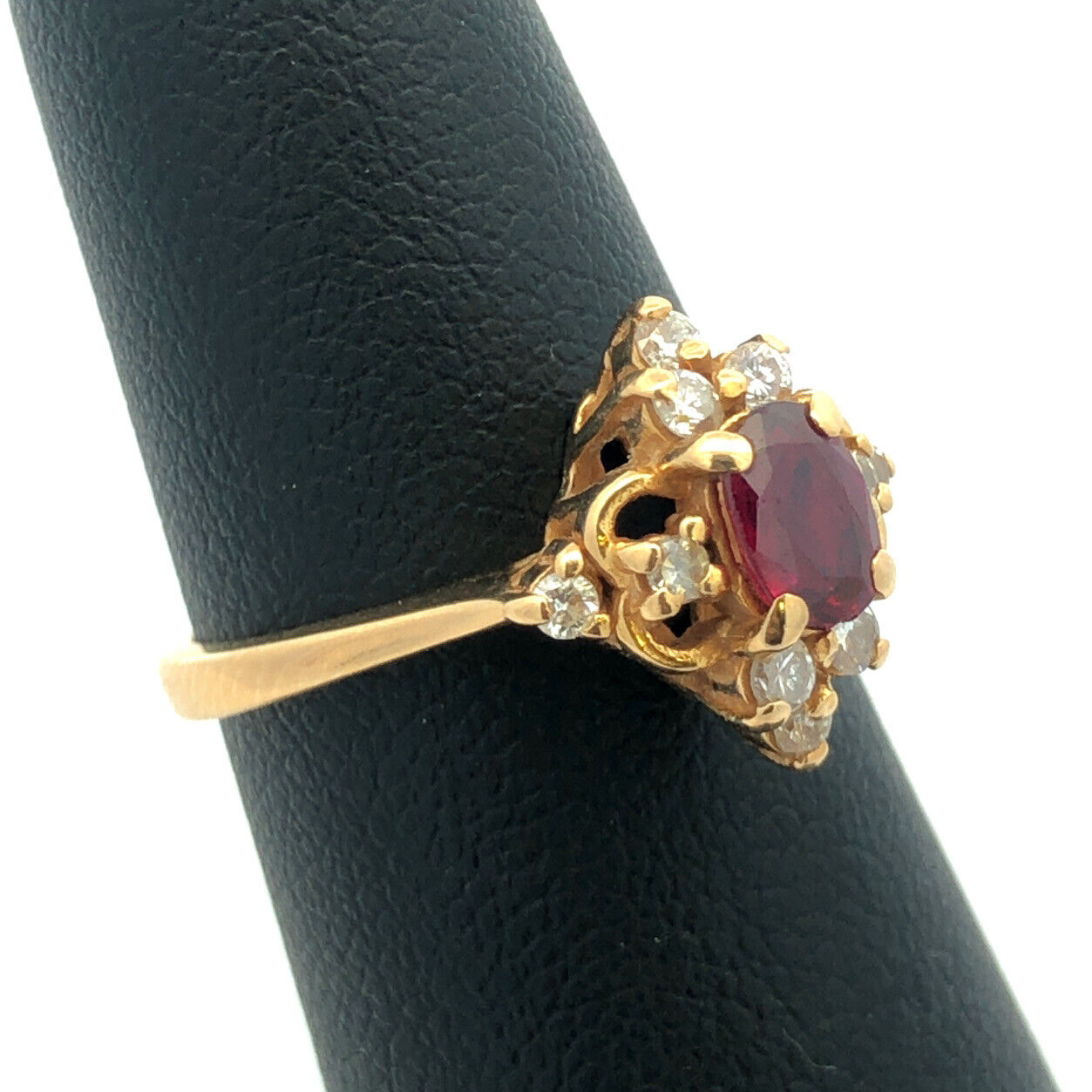 Designer 18K Yellow Gold Ruby Diamond July Anniversary Birthday Ring