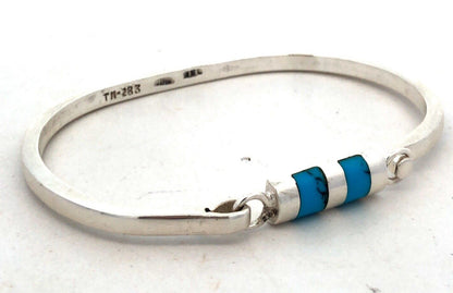 Vintage Taxco Mexico 925 Sterling Silver Turquoise Oval Bangle Bracelet