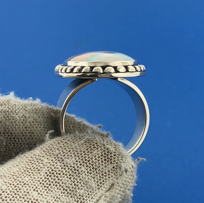 Carolyn Pollack Sterling Silver 925 Mother of Pearl Oval Abstract Ring Size 6