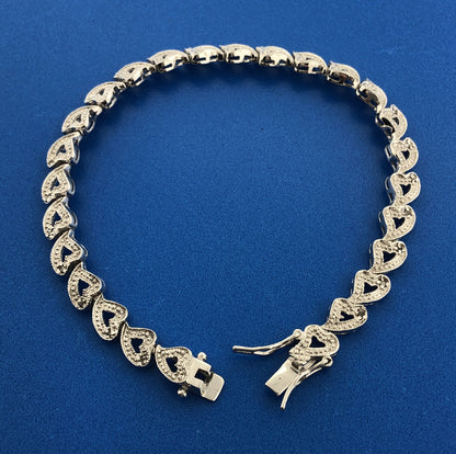 Designer 925 Sterling Silver Diamond Heart Panel Statement Tennis Bracelet