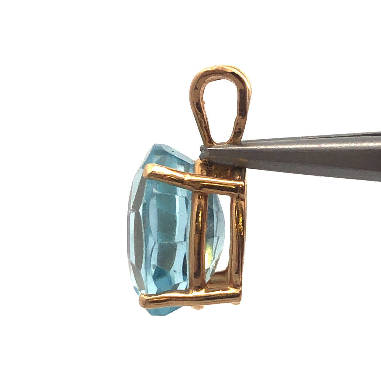 14K Yellow Gold Oval Swiss Blue Topaz Solitaire December Anniversary Pendant