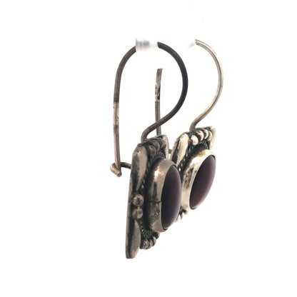 Designer Sterling Silver Oval Purple Cat Eye Cabochon Rectangle Hook Earrings