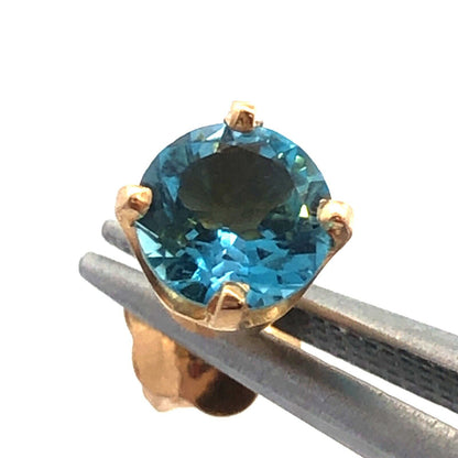 14K Yellow Gold Round Blue Topaz Solitaire December Occasion Screw Back Earrings