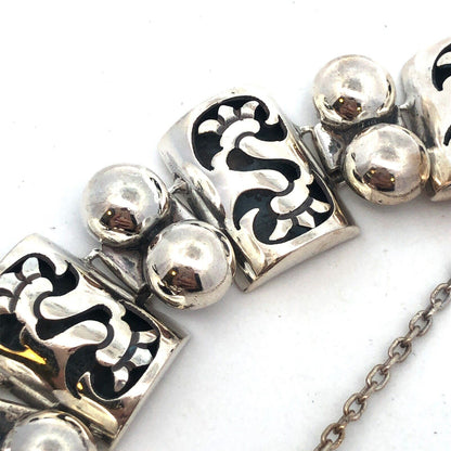 1960's Taxco TPN Mexico 925 Sterling Silver Shadowbox Panel Statement Bracelet