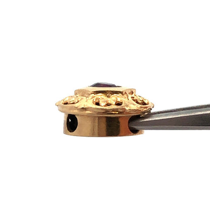 Designer 14K Yellow Gold Round Amethyst Floral Scroll Slide Bracelet Charm