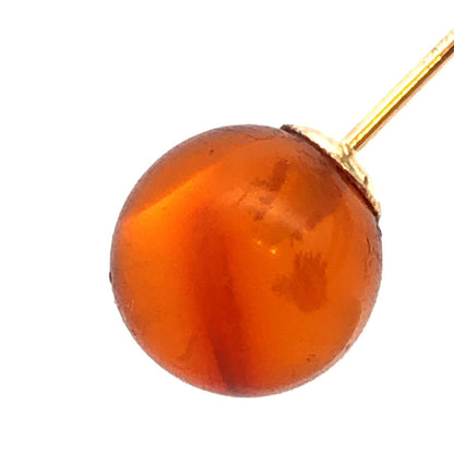 Estate 14K Yellow Gold Round Orange Amber Ball Solitaire Stud Earrings