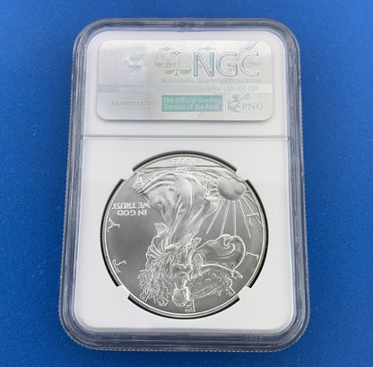 1999 $1 American .999 Silver Eagle Reverse Struck Thru Mint Error NGC MS69 Coin