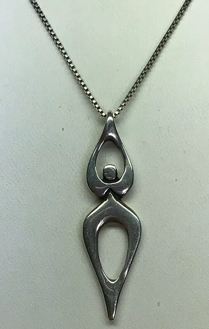 Sterling Silver 925 Modernist Female Figure Goddess Fertility Necklace S193