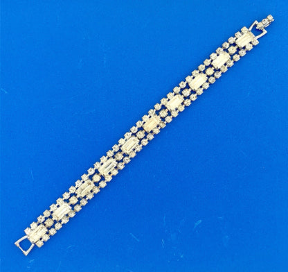 Vintage Albert Weiss Silver Tone Crystal Rhinestone Glamour Link Bracelet