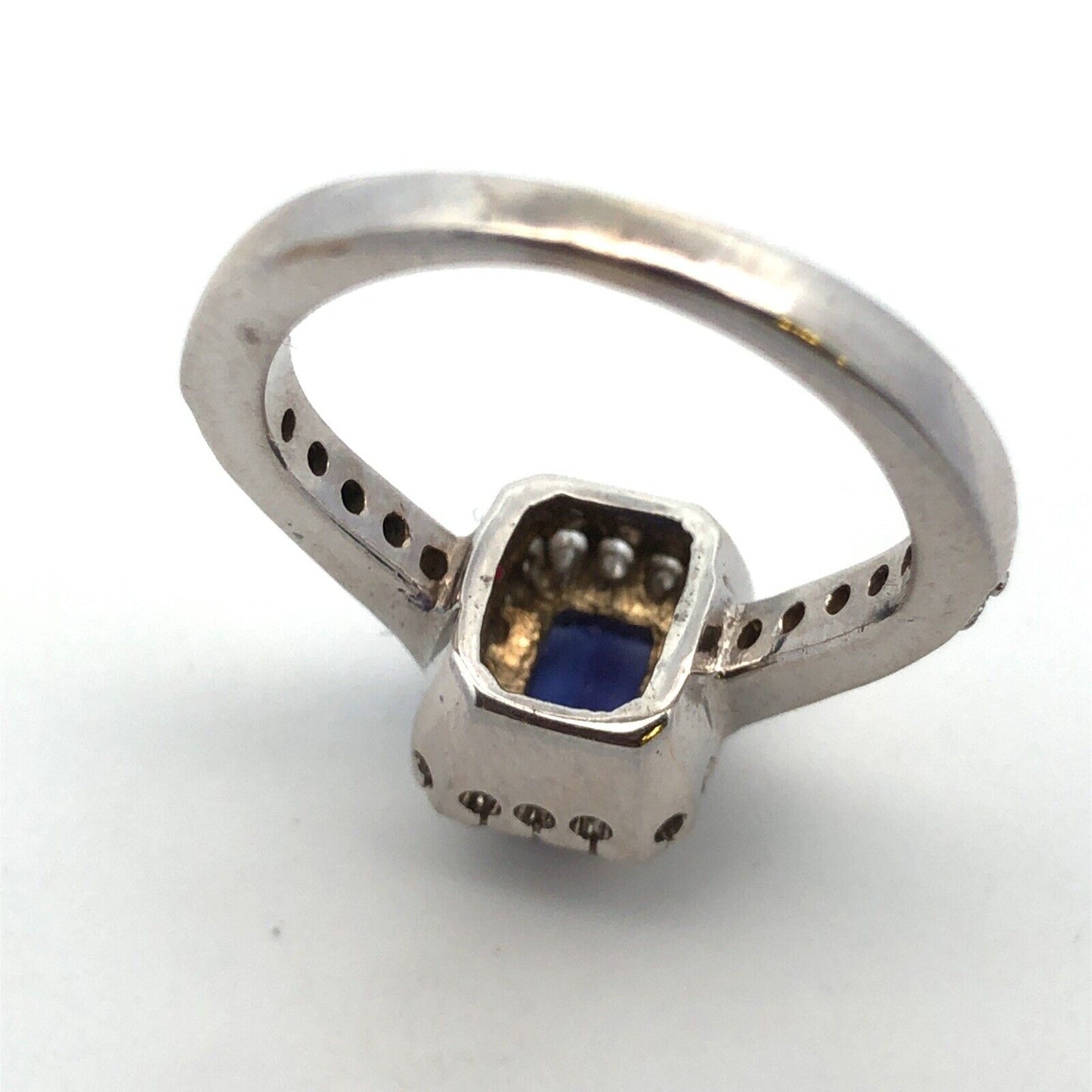 Designer 14K White Gold Emerald Cut Tanzanite Diamond Halo Engagement Ring