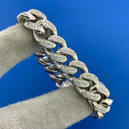 Custom 10K White Gold Diamond Encrusted Cuban Link Heavy Bracelet