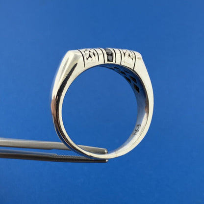 925 Sterling Silver Black Diamond Basket Weave Rectangle Mens Dome Ring