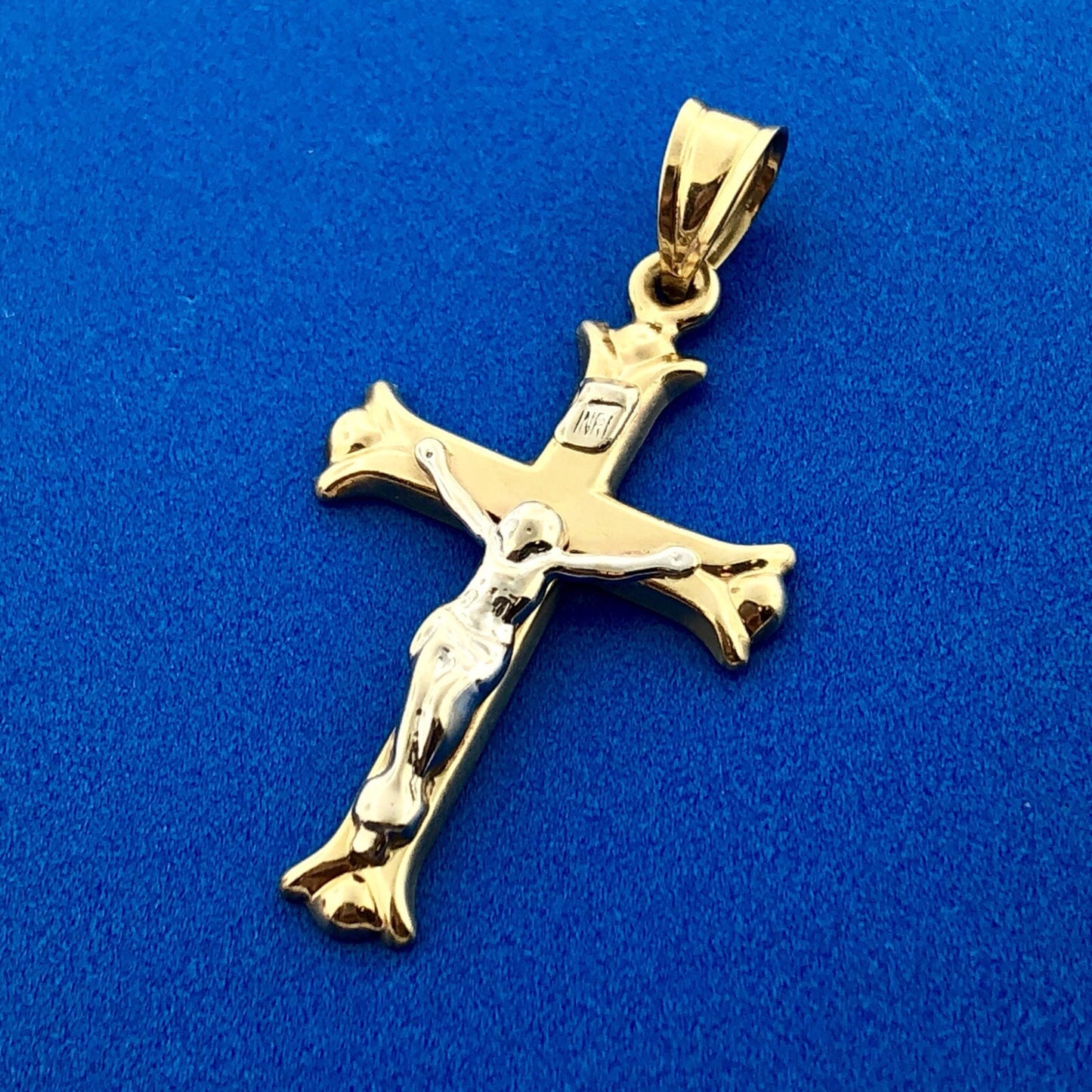 Vintage Designer 10K Yellow White Gold Crucifix Cross Religious Charm Pendant