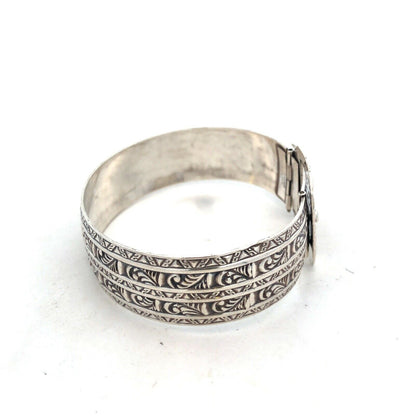 Designer Vintage Marsh 925 Sterling Silver Textured Scroll Belt Buckle Bracelet