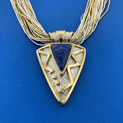 Designer Two Toned Sterling Liquid Silver 925 Lapis Arrowhead 30" Necklace