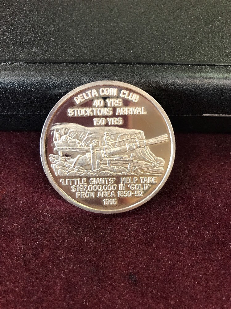 1996 Delta Coin Club of Stockton 40th Annv/Stockton's 150th Annv .999 Silver Rnd