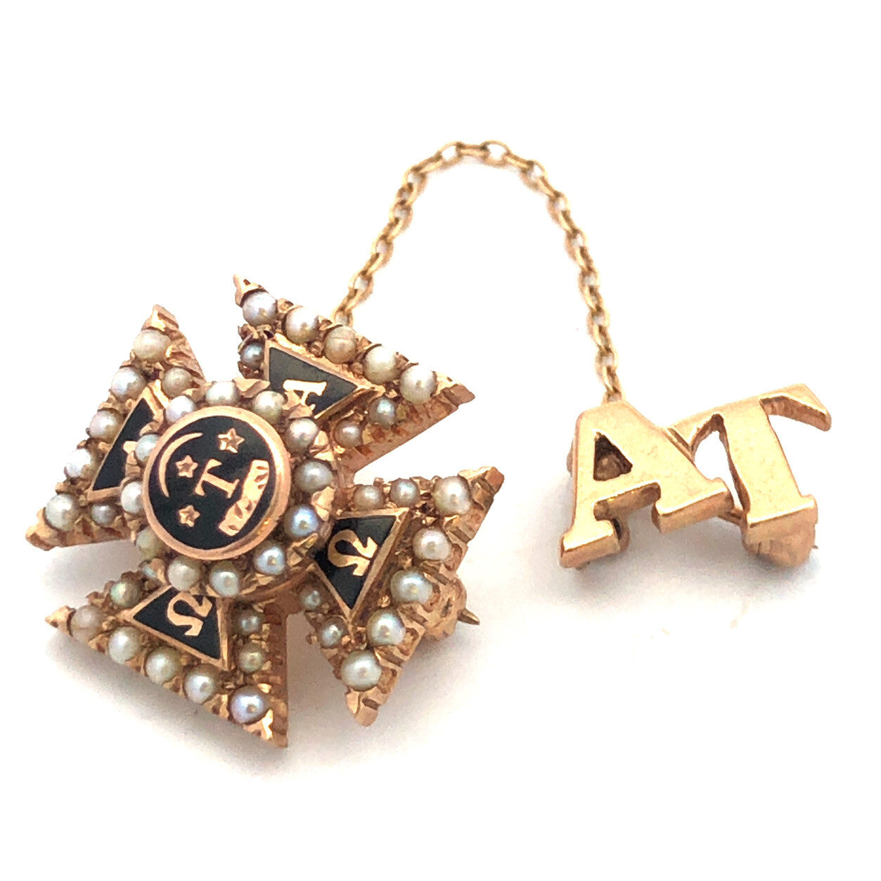 Vintage 10k Yellow Gold Enamel Shell Alpha Tau Omega  AT College Fraternity Pin