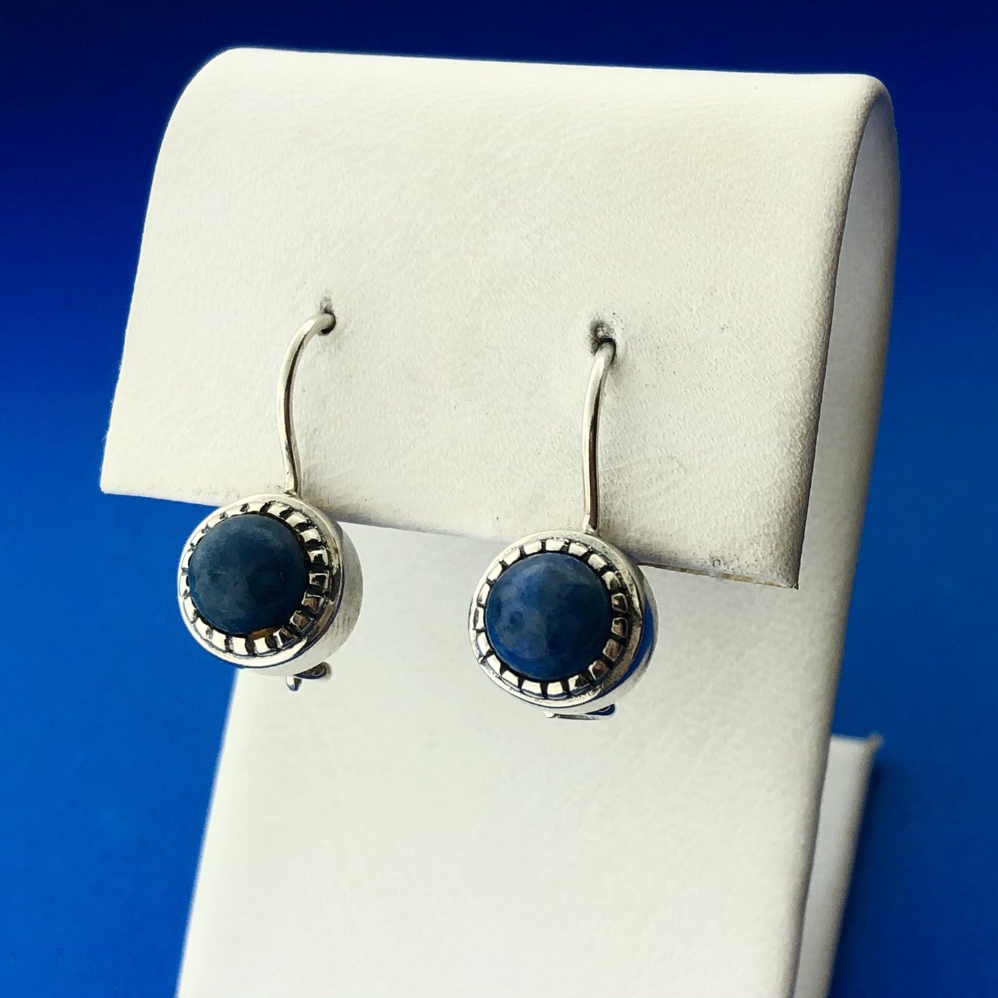 Estate 925 Sterling Silver Lapis Lazuli Cabochon Ball Drop Dangle Earrings