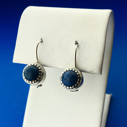 Estate 925 Sterling Silver Lapis Lazuli Cabochon Ball Drop Dangle Earrings