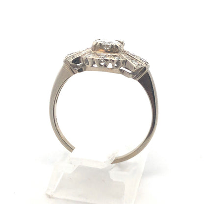 Art Deco 14K White Gold Diamond Solitaire with Accents Wedding Engagement Ring