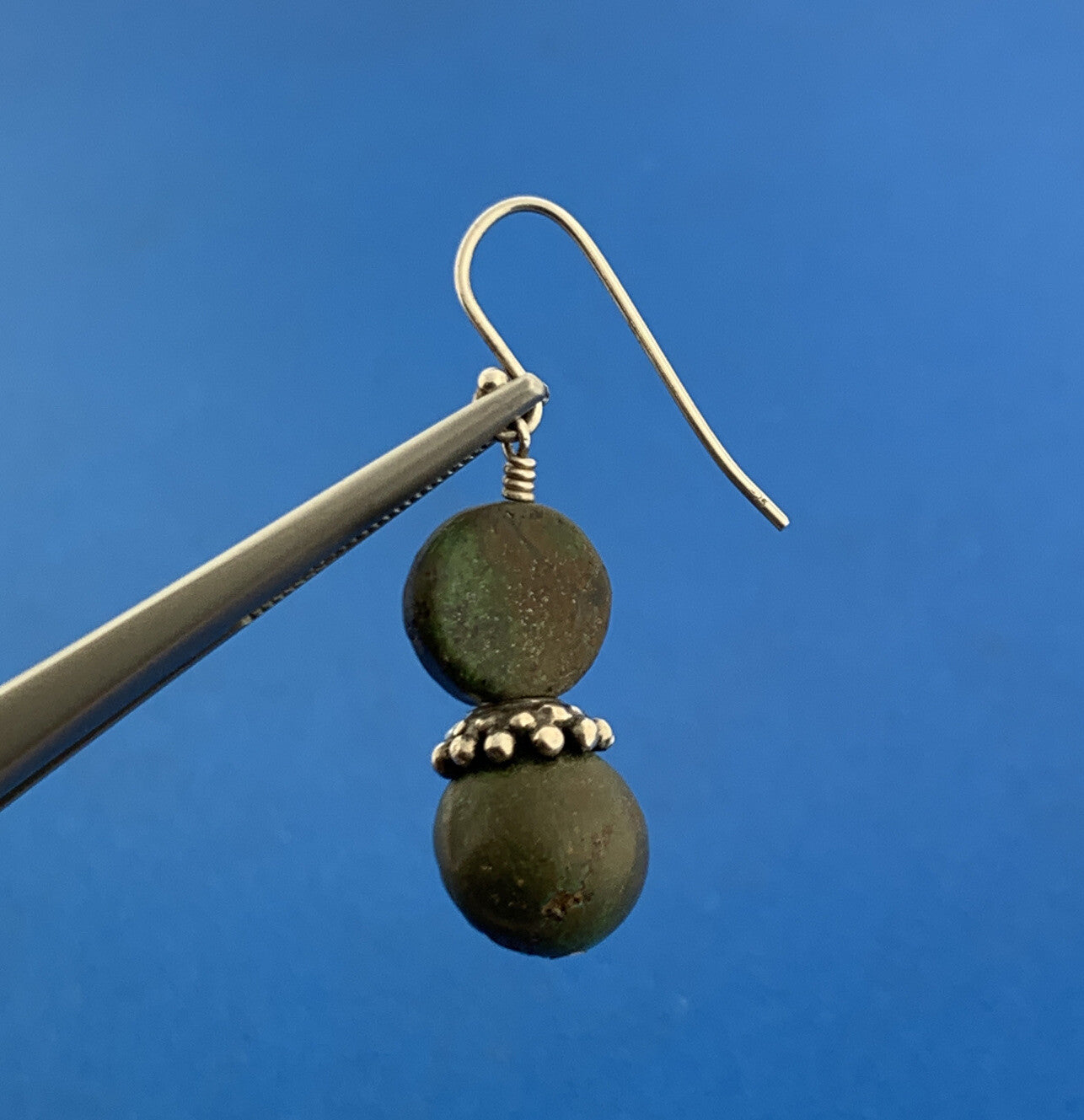 Vintage 925 Sterling Silver Green Turquoise Drop Dangle Earrings
